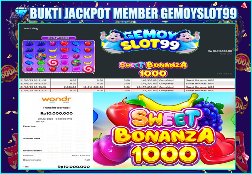 JACKPOT PRAGMATIC PLAY GAMES SWEET BONANZA 1000 MEMBER GEMOYSLOT99 Rp 10.000.000 
