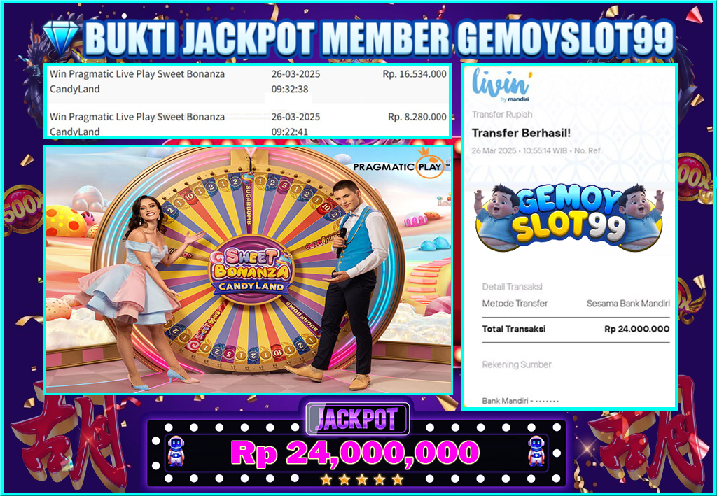 Selamat! ID TRYXXXX Berhasil Menang Jackpot Rp 24.000.000 Games Sweet Bonanza Candy Land di Gemoyslot99