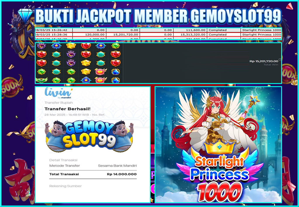 LINDXXXX yang Menang Jackpot Besar Pragmatic Play Starlight Princess 1000 Rp 14,000,000 di Gemoyslot99