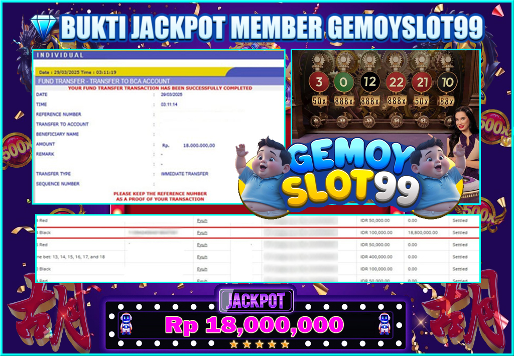 ID: GHODXXXX yang Berhasil Jackpot Besar Pragmatic Live Lucky 6 Roulette Rp 18,000,000 di Situs Gemoyslot99