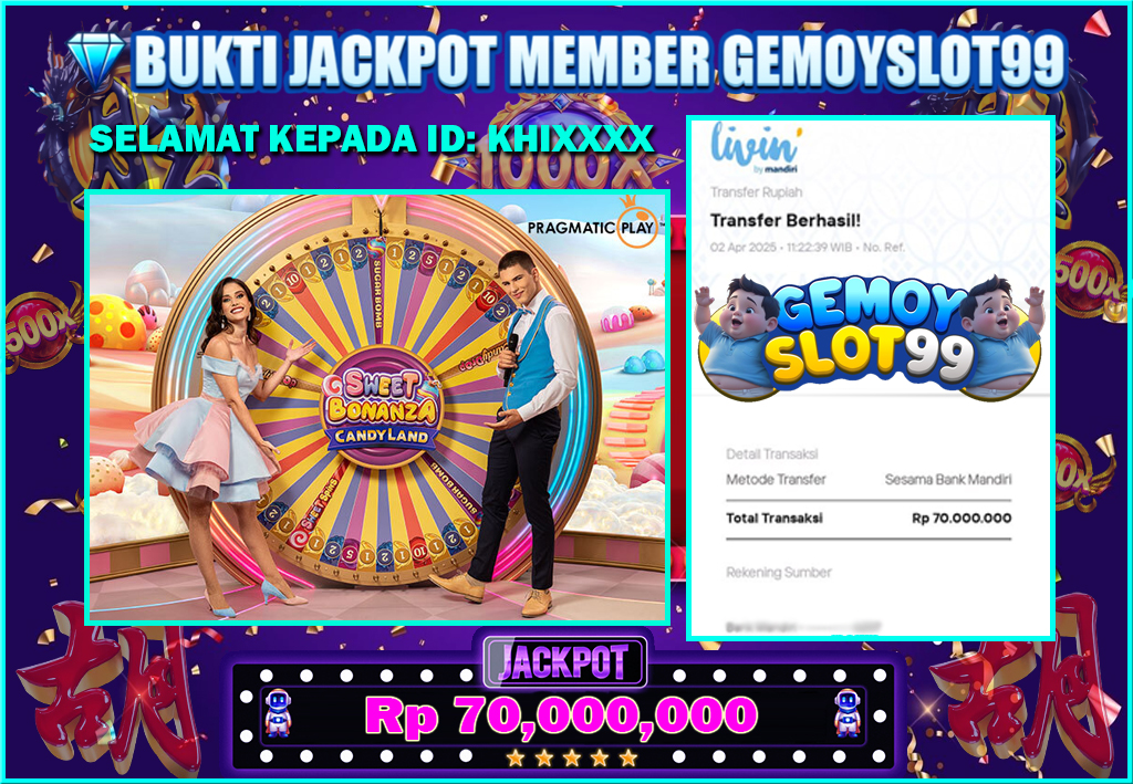 KHIXXXX Raih Jackpot Besar Pragmatic Live Sweet Bonanza Candy Land Senilai Rp 70.000.000 di Gemoyslot99